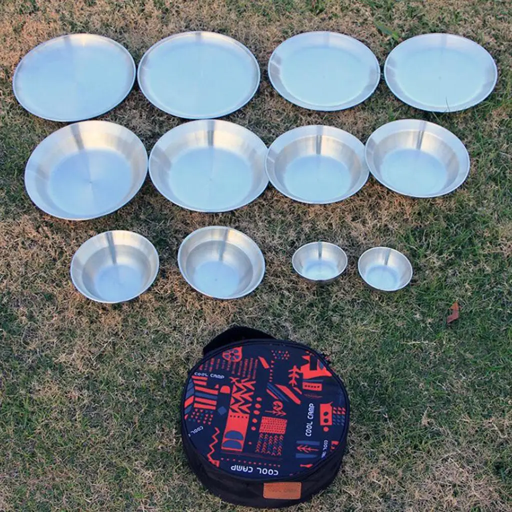 12Pcs Camping Tableware Set Stainless Steel with Storage Bag Reusable Picnic