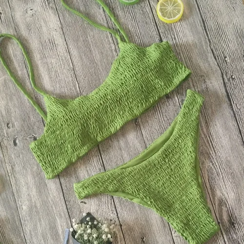 Imagen 2 del producto Nueva gran oferta, conjunto de Bikini con sujetador acolchado de realce para mujer, traje de baño plisado, traje de baño para nadar, traje de baño para playa, conjunto de Bikini