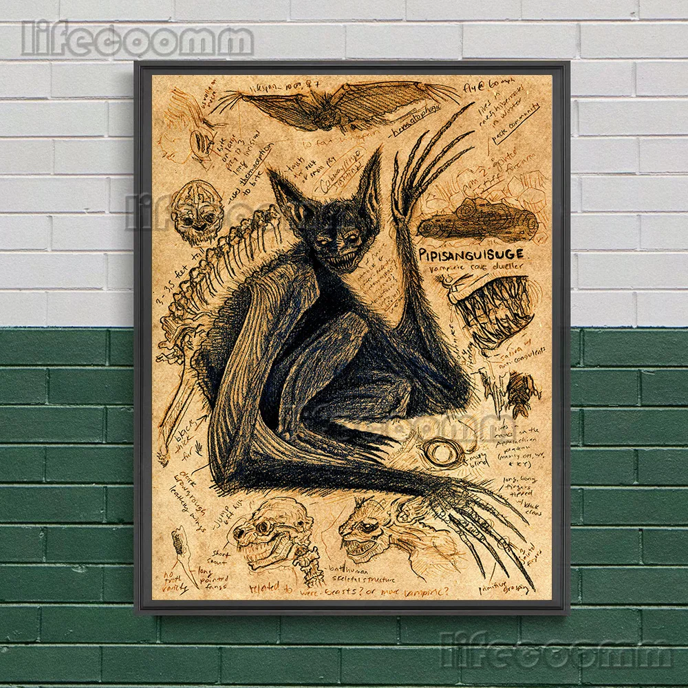 Mysterious Creature Anatomy Vintage Wall Art Canvas Painting,Creepy Monster Anatomy Illustration Art Poster Print Home Decor