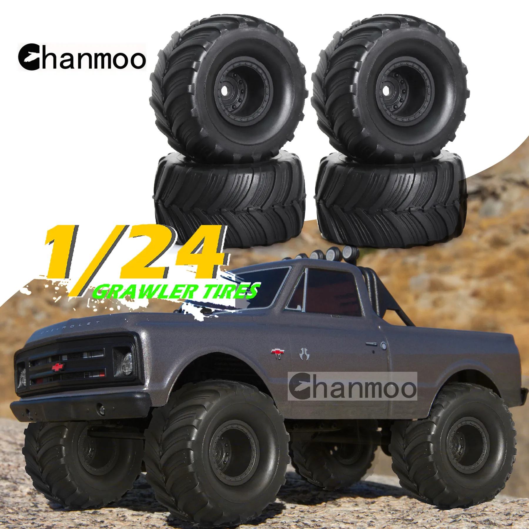1/24 RC Monster Truck Buggy Tires 52mm Off-road Tyre With Plastic Wheel Rims for 1:24 Losi Mini LMT RC Car Upgrade Parts