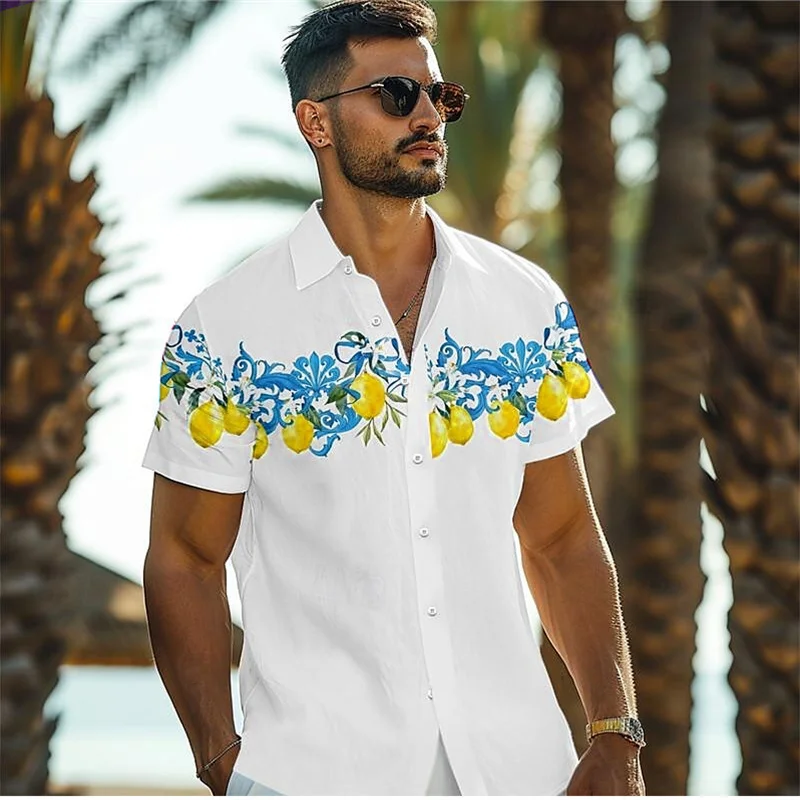 Chemise imprimée en 3D hawaïenne pour hommes, chemise boutonnée, manches courtes, vêtements de plage surdimensionnés, mode, vacances, été, haut 03