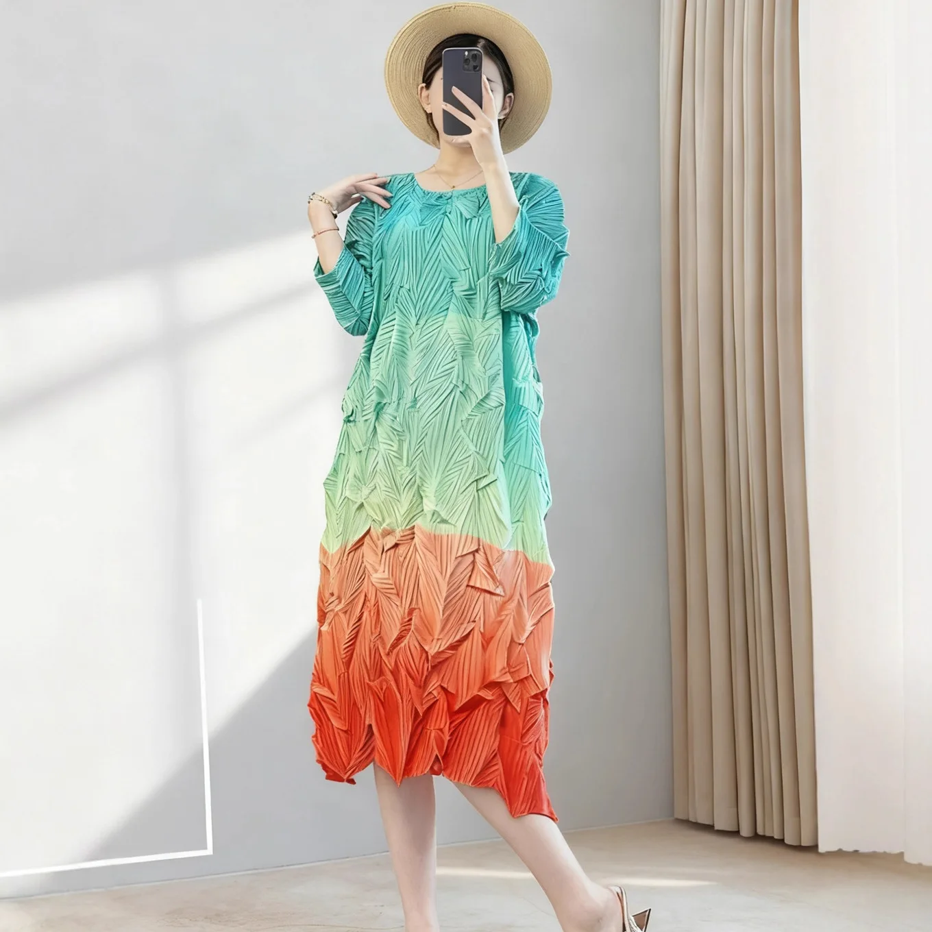 

Miyake Pleated 2025 Autumn and Winter Women's Pleated Dress Irregular Clash of Colours Hand-pressed and Folded Skirt Premium