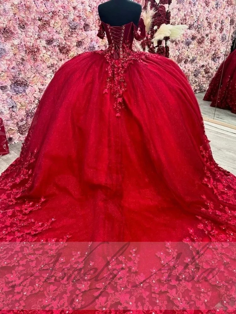 AA168 vestidos de fiesta de cumpleaños elegantes mexicanos personalizados para mujer con hombros descubiertos apliques de flores vestido de baile grande 15 16 vestido de quinceañera