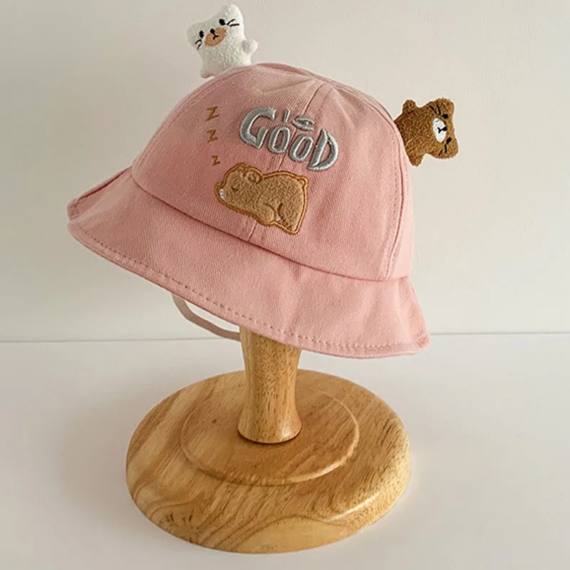 New Baby Bucket Hat With Ears Cute Cartoon Animals Baby Boy Girl Sun Cap Infant Toddler Fisherman Hat