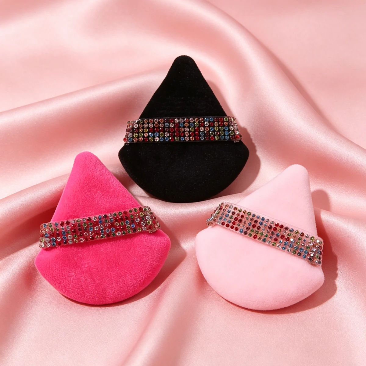 3Pcs Diamond Triangle Powder Puff Sponge Velvet Triangle Powder Puff Facial Beauty Soft Smooth Face Makeup Tool Makeup Sponge