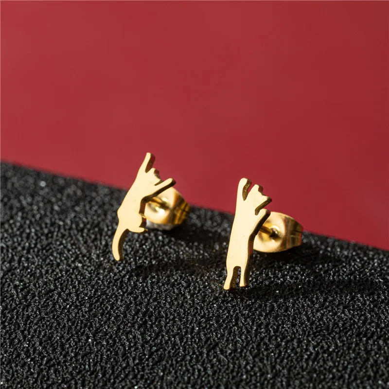 Asymmetry Stainless Steel Animal Earrings for Women Cute Cat Mouse Ear Jewelry Girls Gothic Spider Web Earring Gifts Accessories