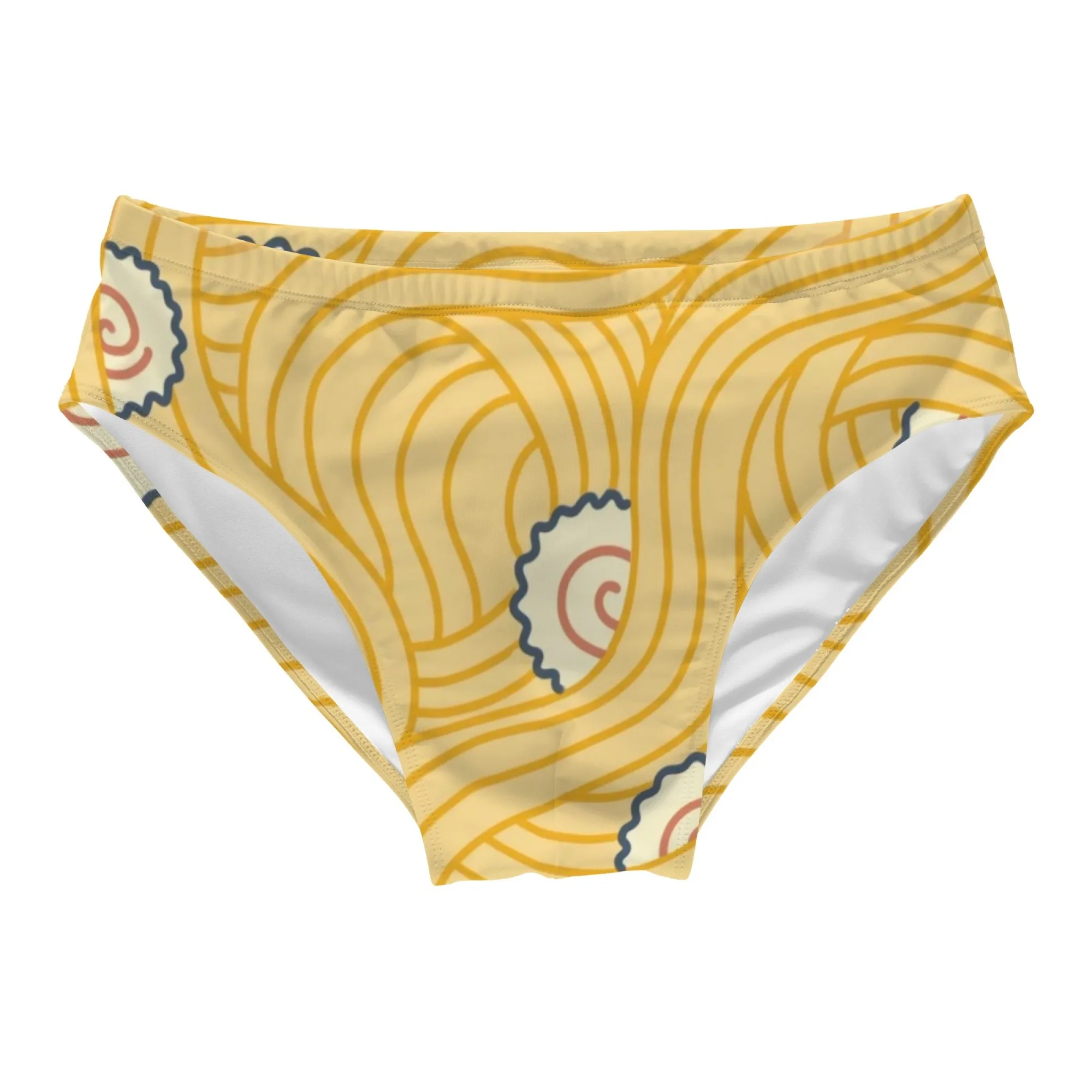 Ramen Swirl Print Swim Trunks Stretchy Soft Skin-Friendly Men's Triangle Swim Trunks Water Sports Surfing Fitness Novel Swimsuit