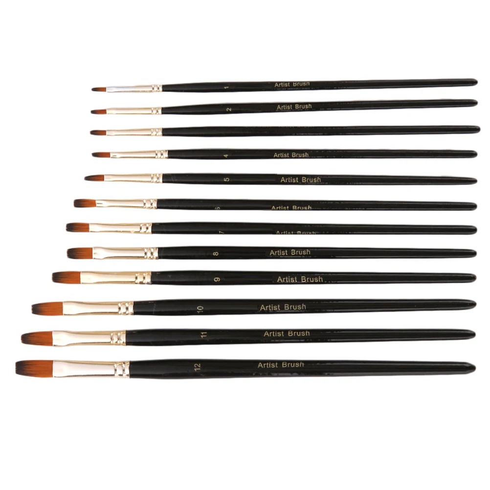 

12Pcs Two-Tone Nylon Paint Brushes Wood Handle Flat Front Artist Brushes Versatile Painting Drawing Set for Watercolor Oil