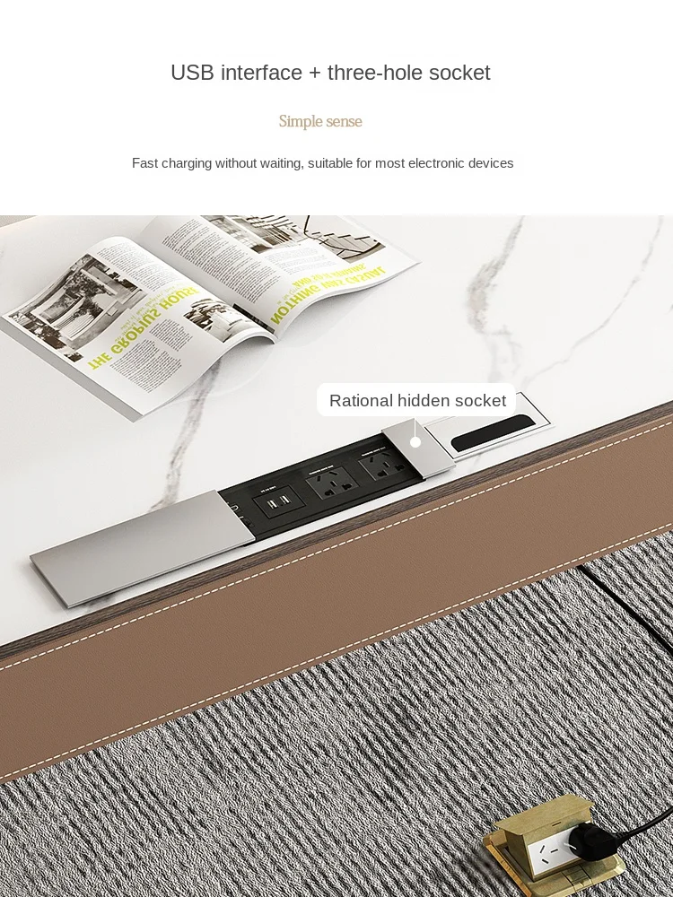ZZYY  Stone Plate Saddle Leather Desk Modern Household Light Luxury Computer Desk