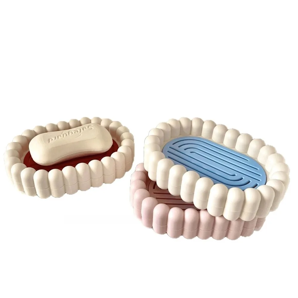 Large Self-Draining Silicone Soap Dish Holder Aesthetic Soap Saver Tray with Non-Slip Drip Tray for Bathroom Kitchen Sink
