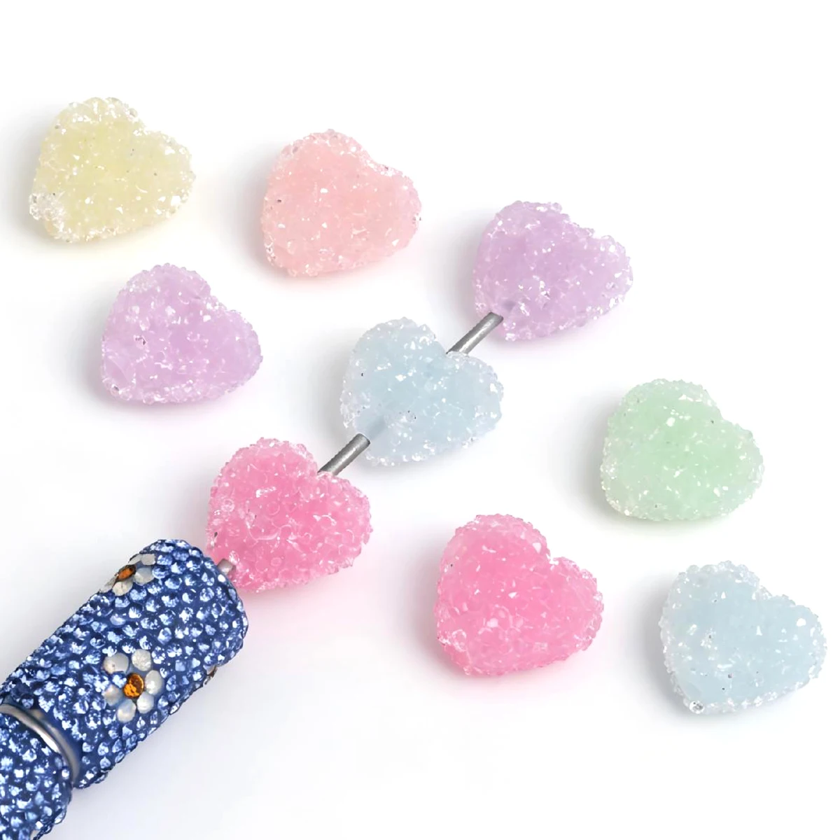 10/20pcs Random Color 20*18mm Sugar Crushed Heart Acrylic Beads, Spacer Beads for DIY Bracelet Handmade Jewelry Craft Making