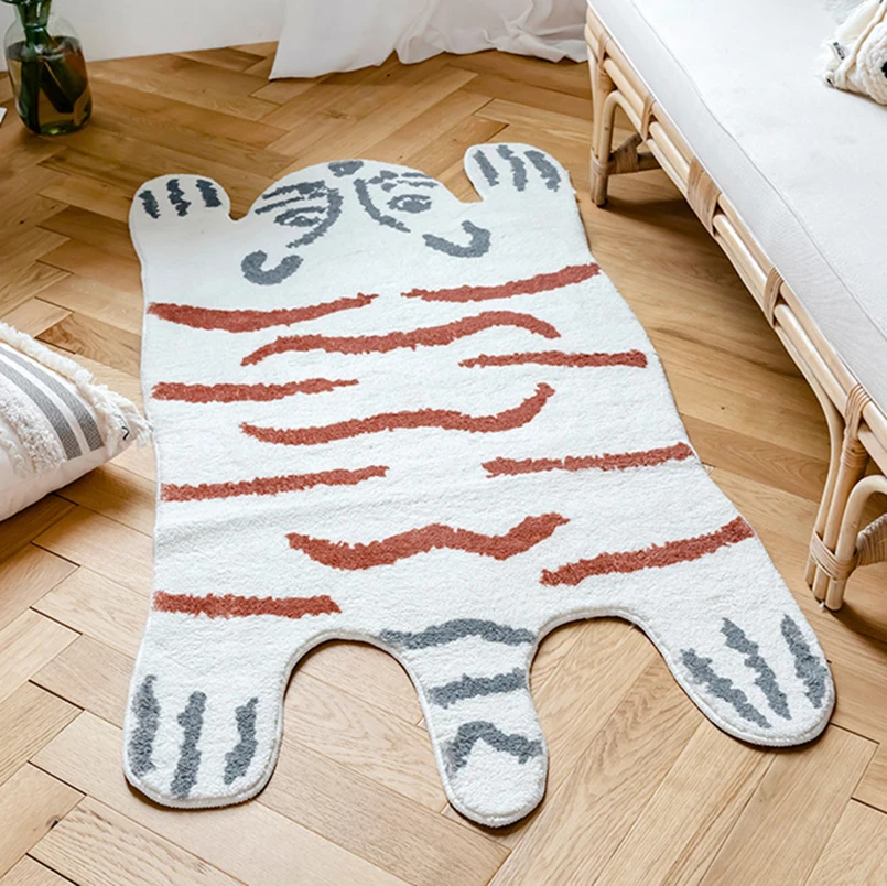 

Cute Tiger Bathroom Mat Cartoon Animal Non Slip Bath Mat Carpet Plush Absorbent Bathroom Rug Tiger Shaped Shower Rug Bath Decor