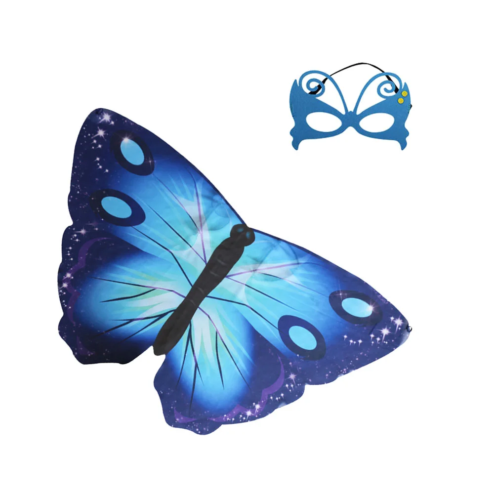 Halloween Cloak Chiffon Animals Wings Cape Mask Set Performance Props for Children Cosplay Costume Party (Blue)