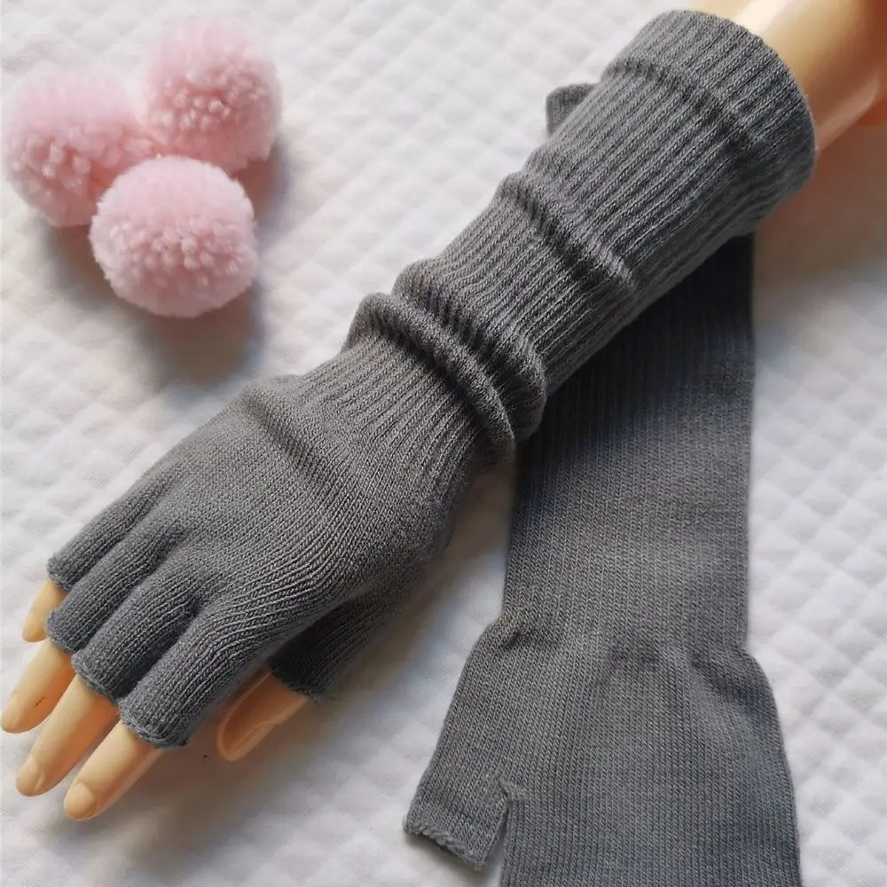 

Autumn Winter Knitted Warm Half Finger Gloves Work Gloves Elbow Long Arm Warmers