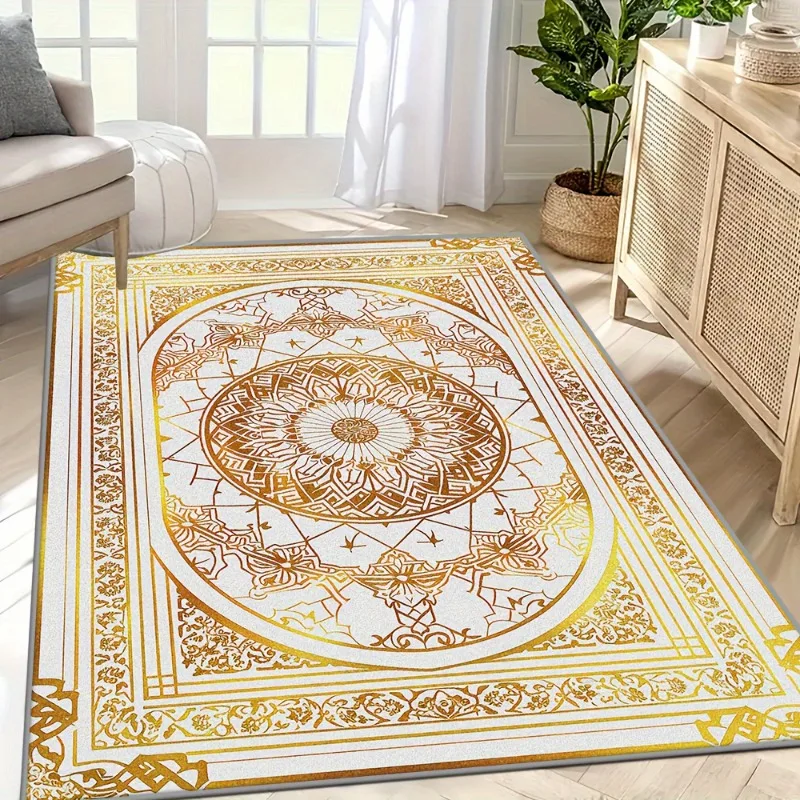 Golden Mandala Vintage Area Rug Exquisite Home Floor Carpet for Living Room Entryway Apartment Indoor Styling for Christmas