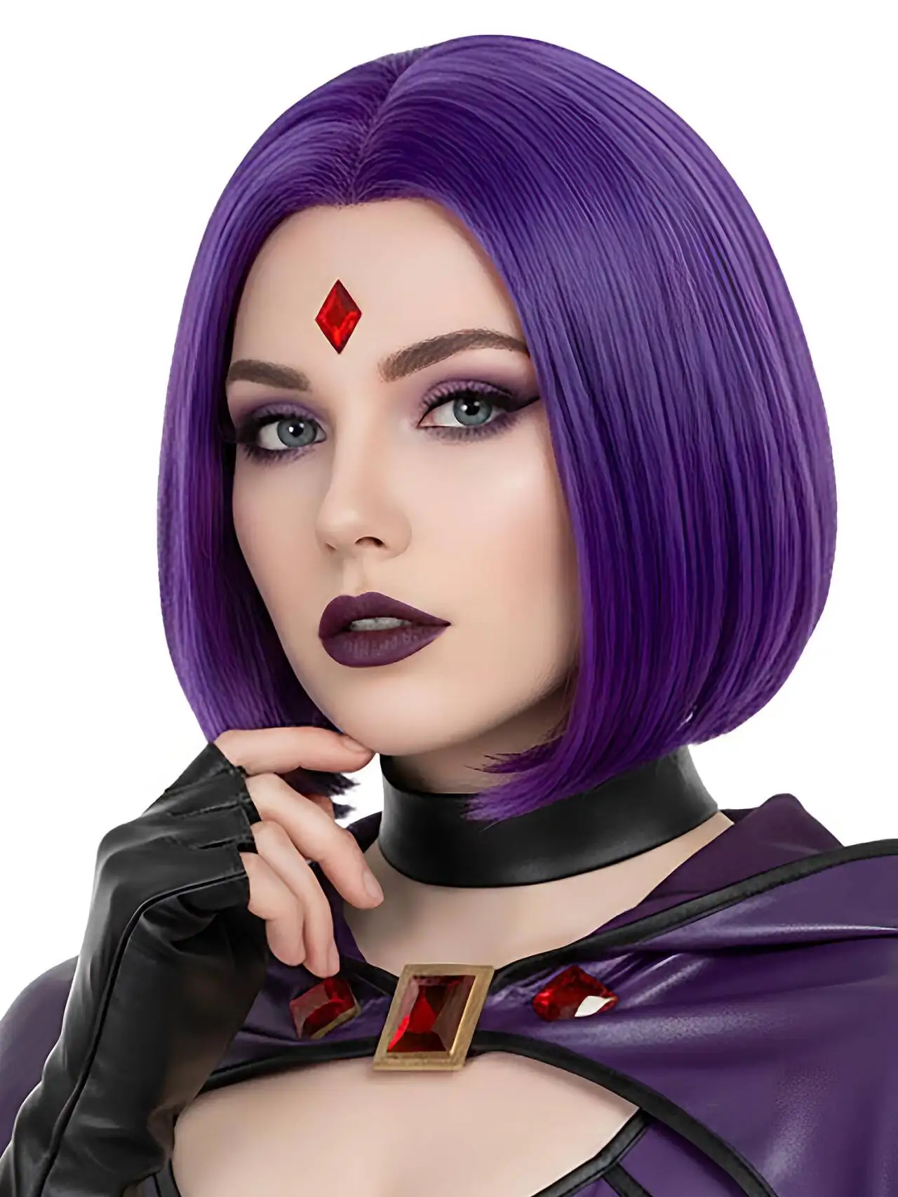 Dark Purple Cold Tone Short Wave Head Chemical Fiber Synthetic Wig | Dark Style Cartoon Character Cos Wig