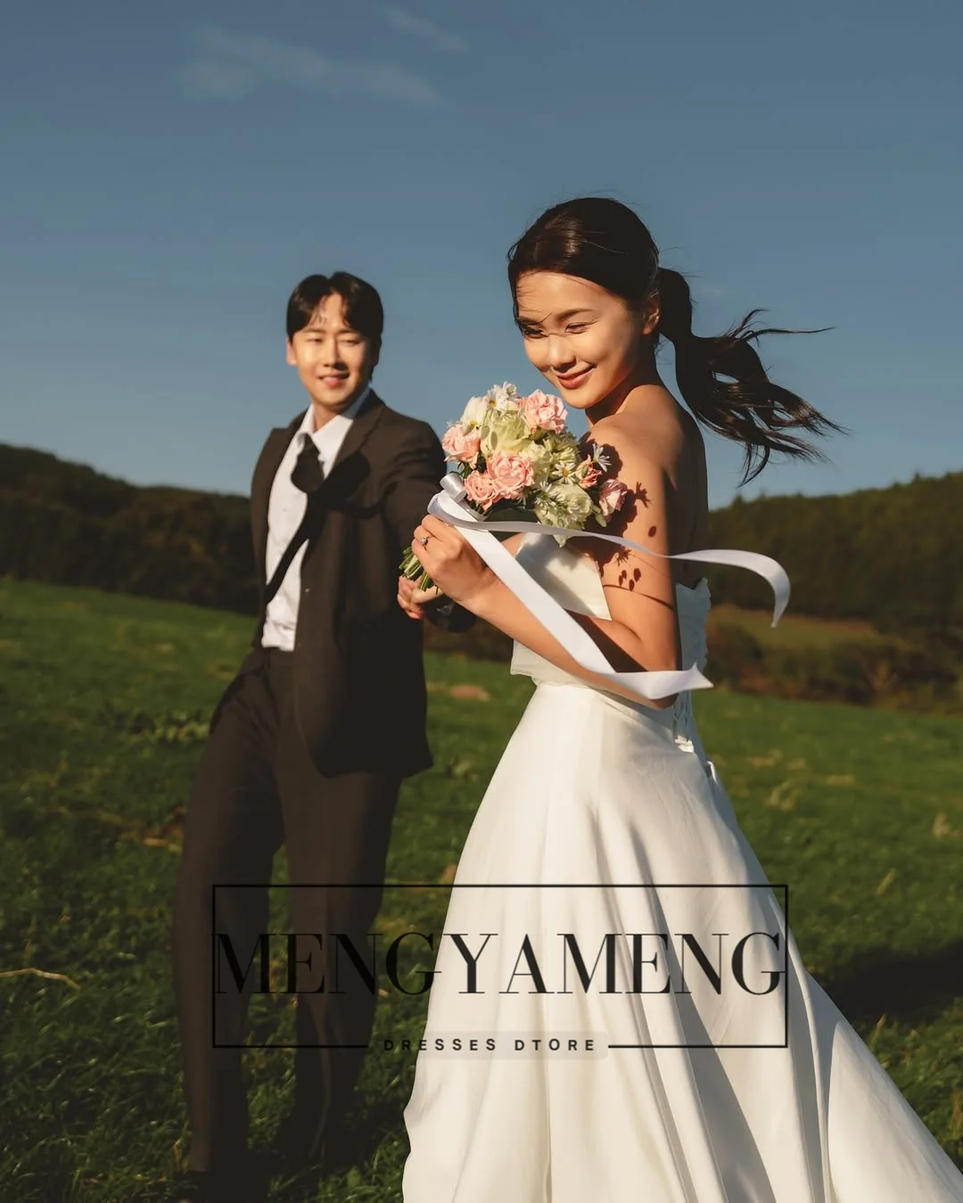 ZHUISHU 우아한 스트랩리스 한국 웨딩 드레스 A라인 심플한 플로어 길이 신부 파티 가운 맞춤형 사진 촬영 드레스 2025