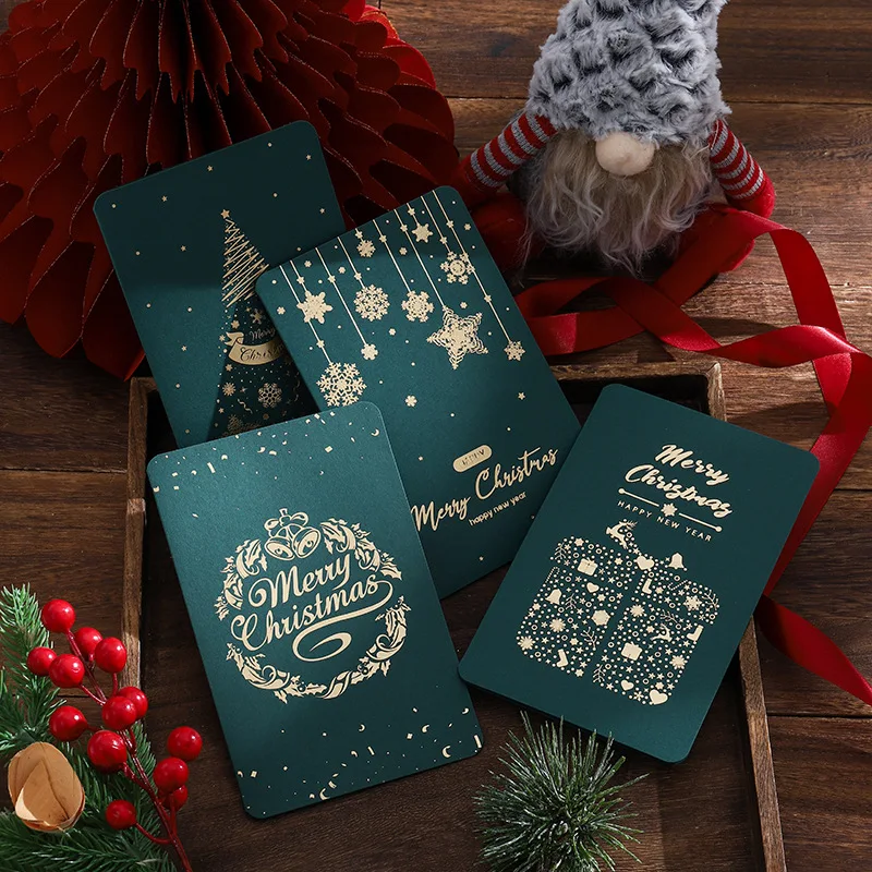 10PCS/lot Vintage Christmas Stamping Greeting Card Blessing Message Card Business Creative Thanksgiving Greeting Card Red Green