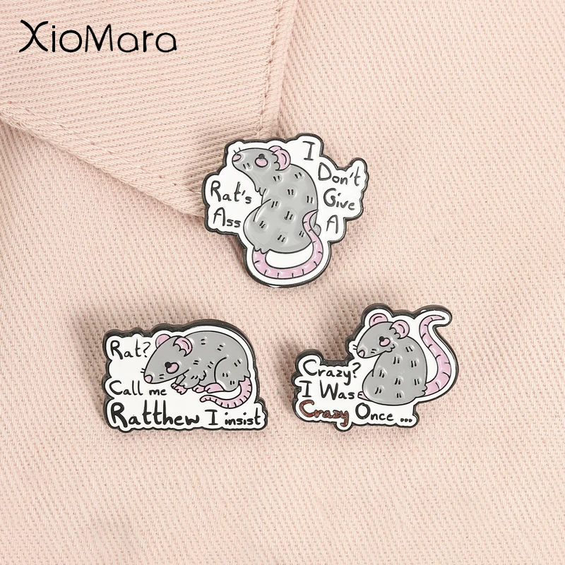 Funny Cartoon Rat Mouse Enamel Pins Call Me Ratthew I Insist I Don't Give A Rat's Ass Brooches Lapel Badge Jewelry Gifts