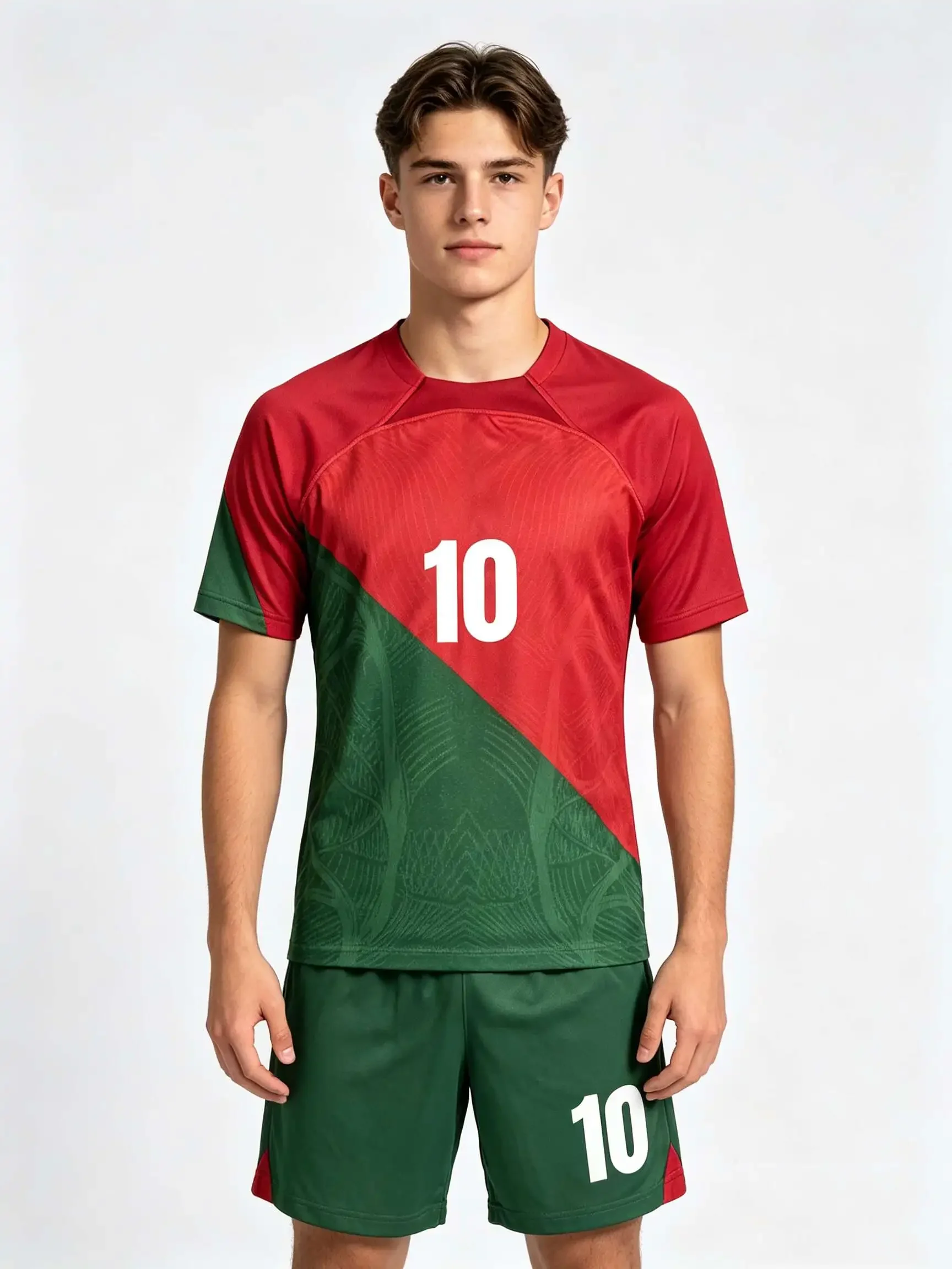 26/27 Unisex Blank Soccer 2‑Piece Set, Kids Adults Parent‑Child Kit, Custom No.1 7 8 9 10 Red and green diagonal color-block jer
