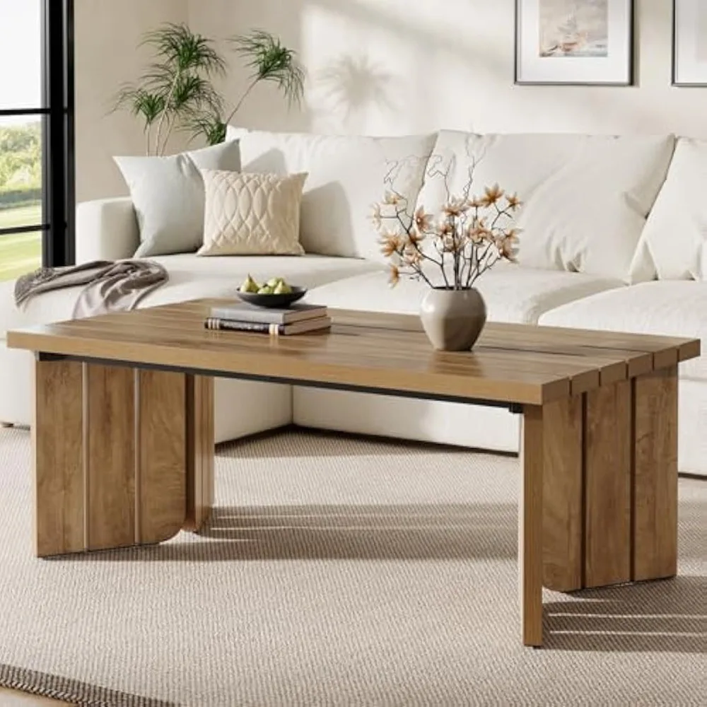 

Rectangle Coffee Table, 47-Inch Farmhouse Center Table for Living Room, Walnut Wood Finish