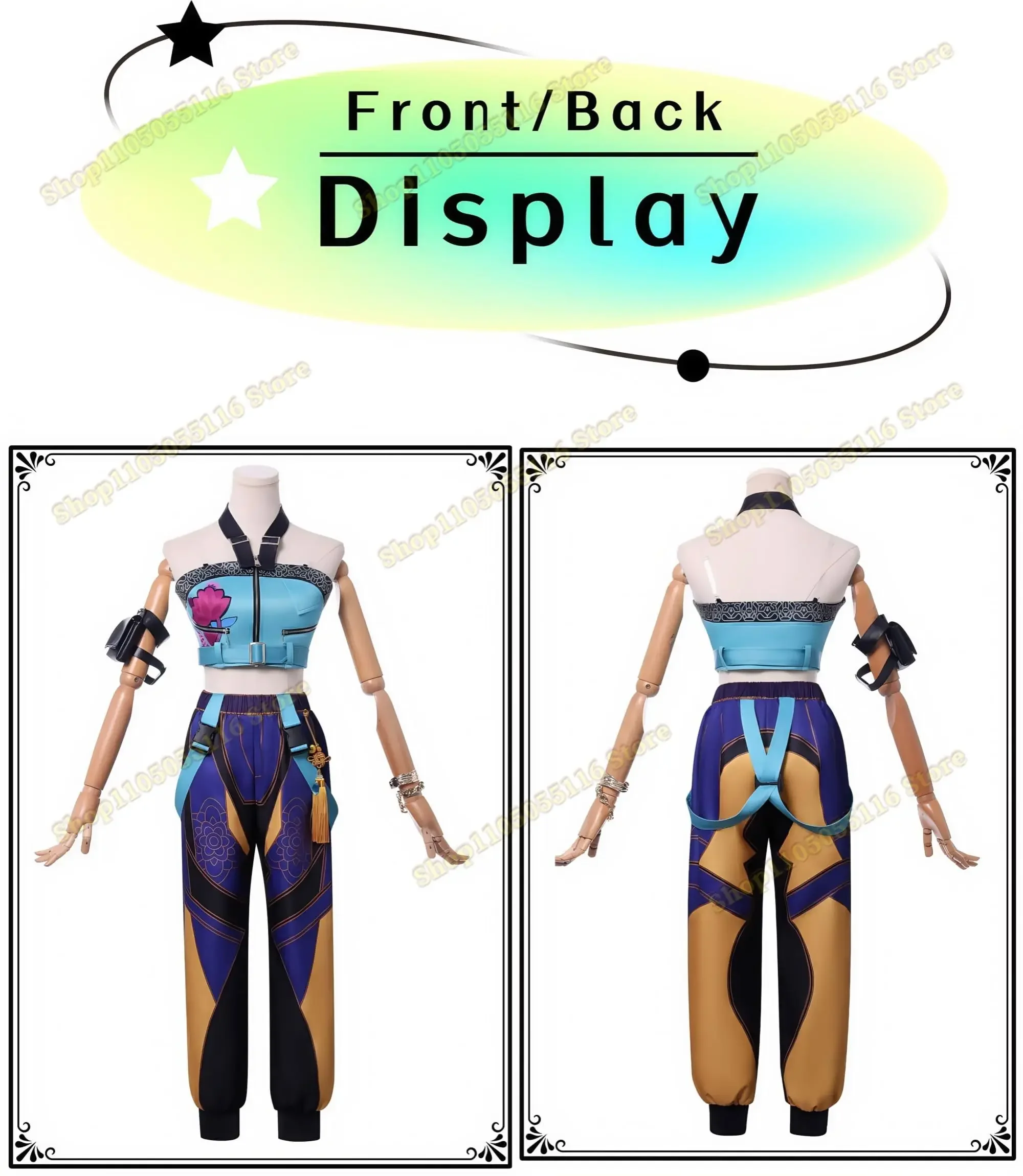 Demon Hunters Cosplay Costume, 16-Piece Huntrix Zoey Outfit w/Wig, Halloween Female Idol Performance Attire with Wigs