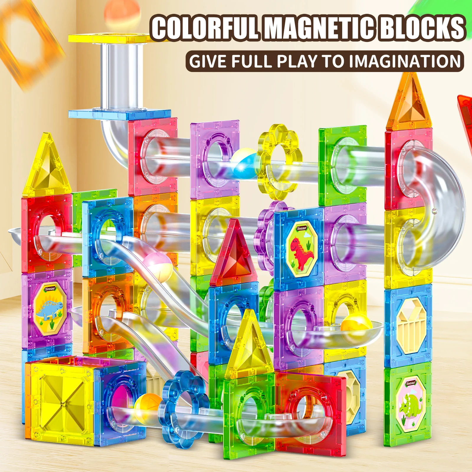 Colorful Window Magnetic Sheet Track Building Block Maze Assembly Magnetic Suction Pipeline Ball Rolling Puzzle Toy For Boys And