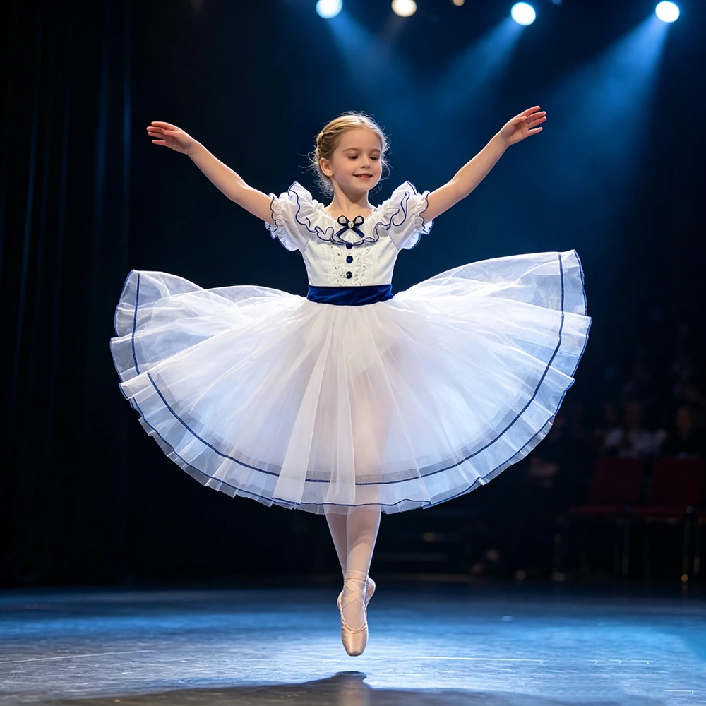 White Chiffon Professional Ballet Skirt Long Tutu Ballet Dress For Girls Adult Performance Dance Costumes Graduation Party Dress