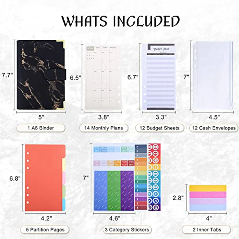 เครื่องผูกงบประมาณ49ชิ้นแฟ้ม PU ลายหินอ่อนสมุดวางแผนงบประมาณพร้อมซองจดหมายแผ่นค่าใช้จ่ายงบประมาณสำหรับการจัดทำงบประมาณ