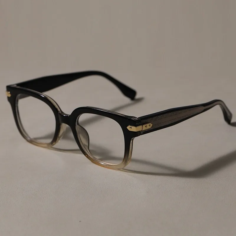 Retro Square Optical Eyeglass Frame Unisex Thick Transparent Acetate Prescription Glasses Frame Luxury Metal Hinge Decor Te