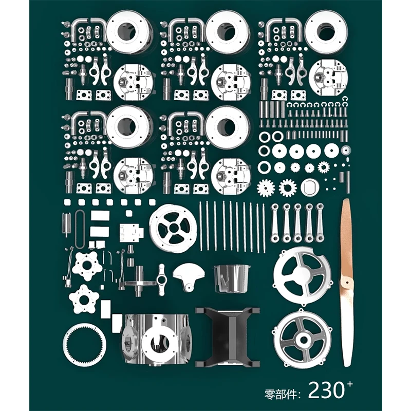 TECHING DIY Five Cylinder Radial Engine Electric Simulation Aircraft Engine Model Metal Mechanical Assembly Kit Collection Gift