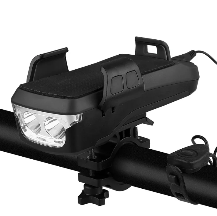 Solar Light Bicycle Brightness Lamp Work Beads Bike Front Riding Light with Horn Phone Holder USB Rechargeable Bike Light 1