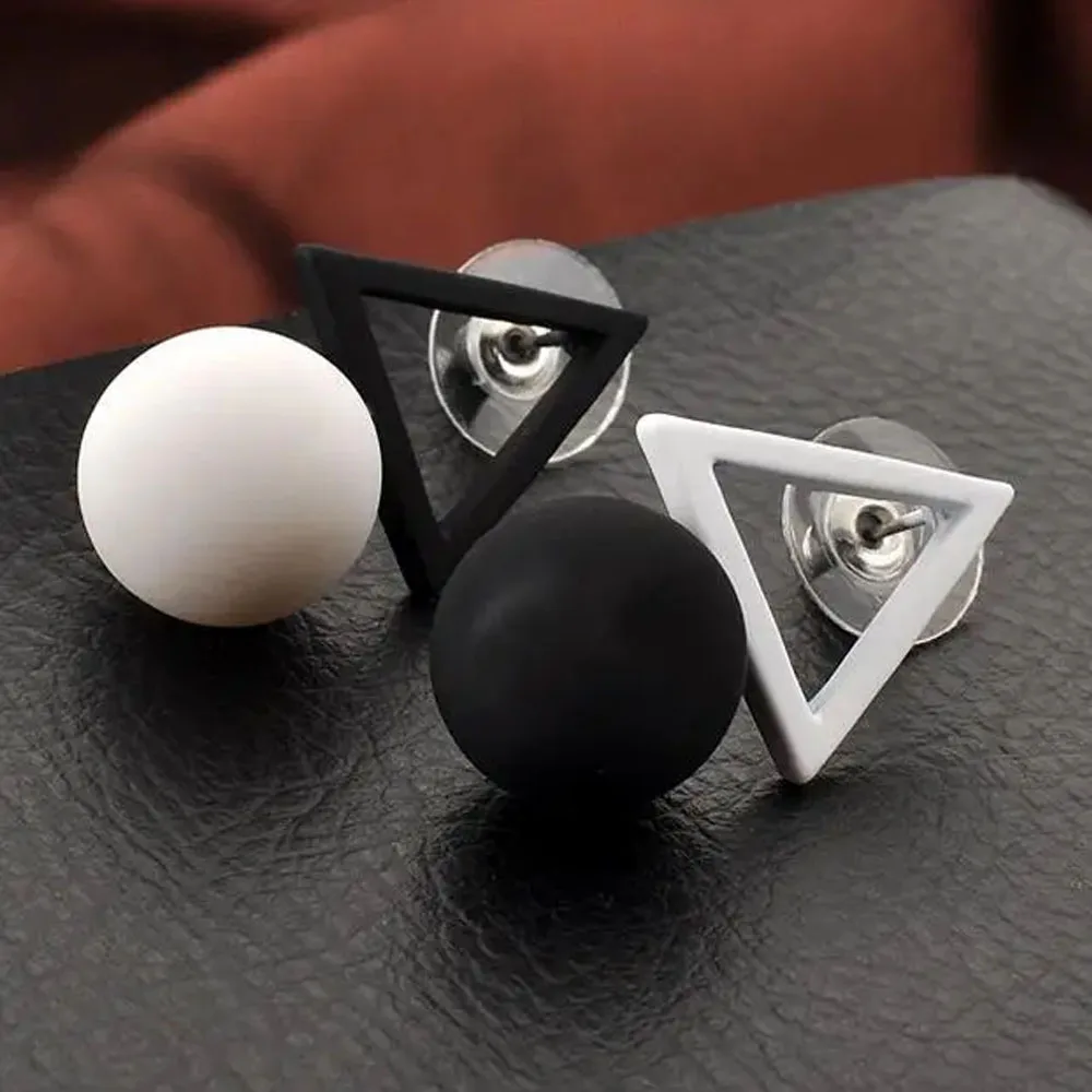 Korean Black White Triangle Square Pentagram Earrings Simple Ball Drop Earrings For Women Fashion Jewelry 2019 Oorbellen Brincos