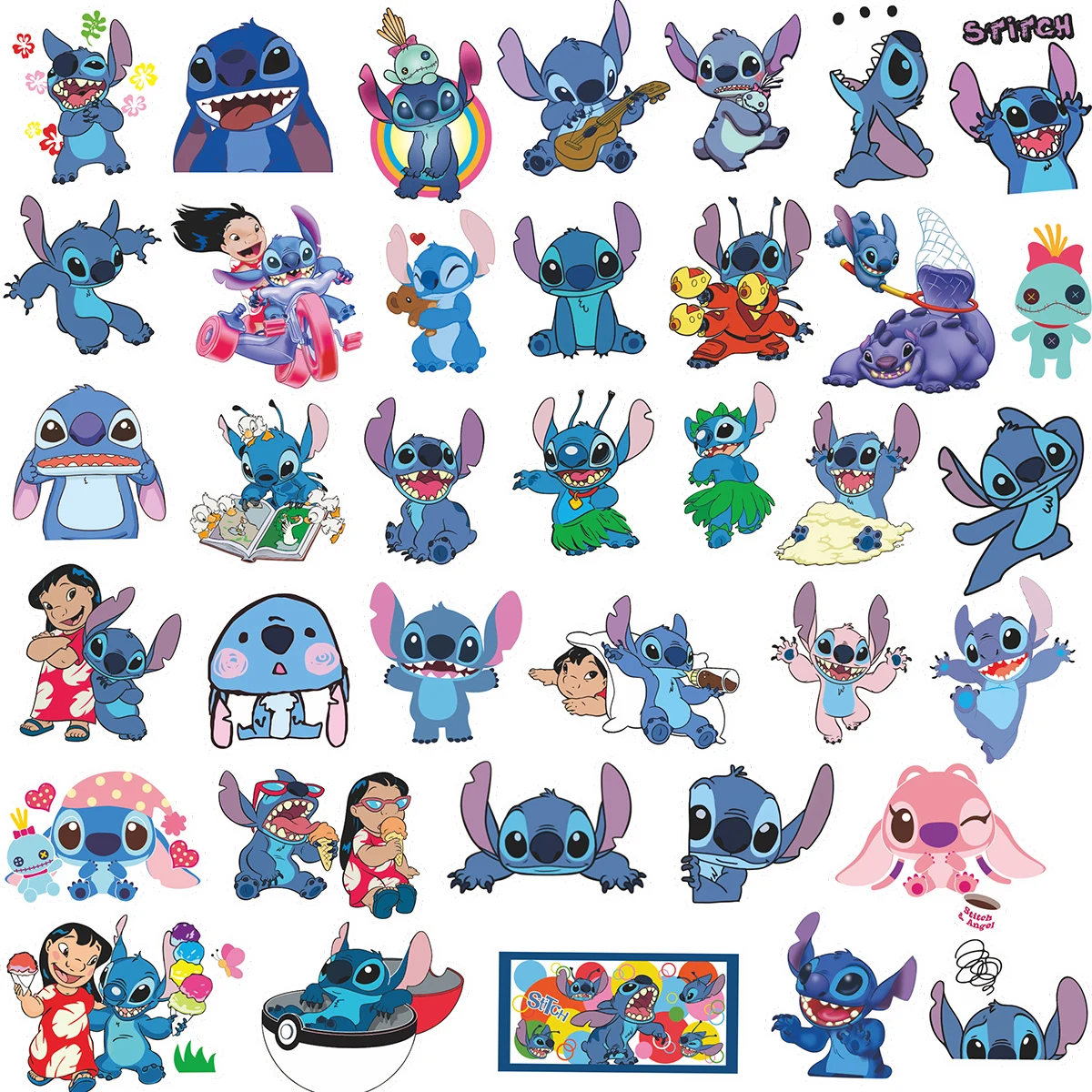 100 Buah Stiker Kartun Stitch DIY Diary Kawaii Dekorasi Grafiti Tahan Air Casing Ponsel Stiker Kulkas Skateboard Cup