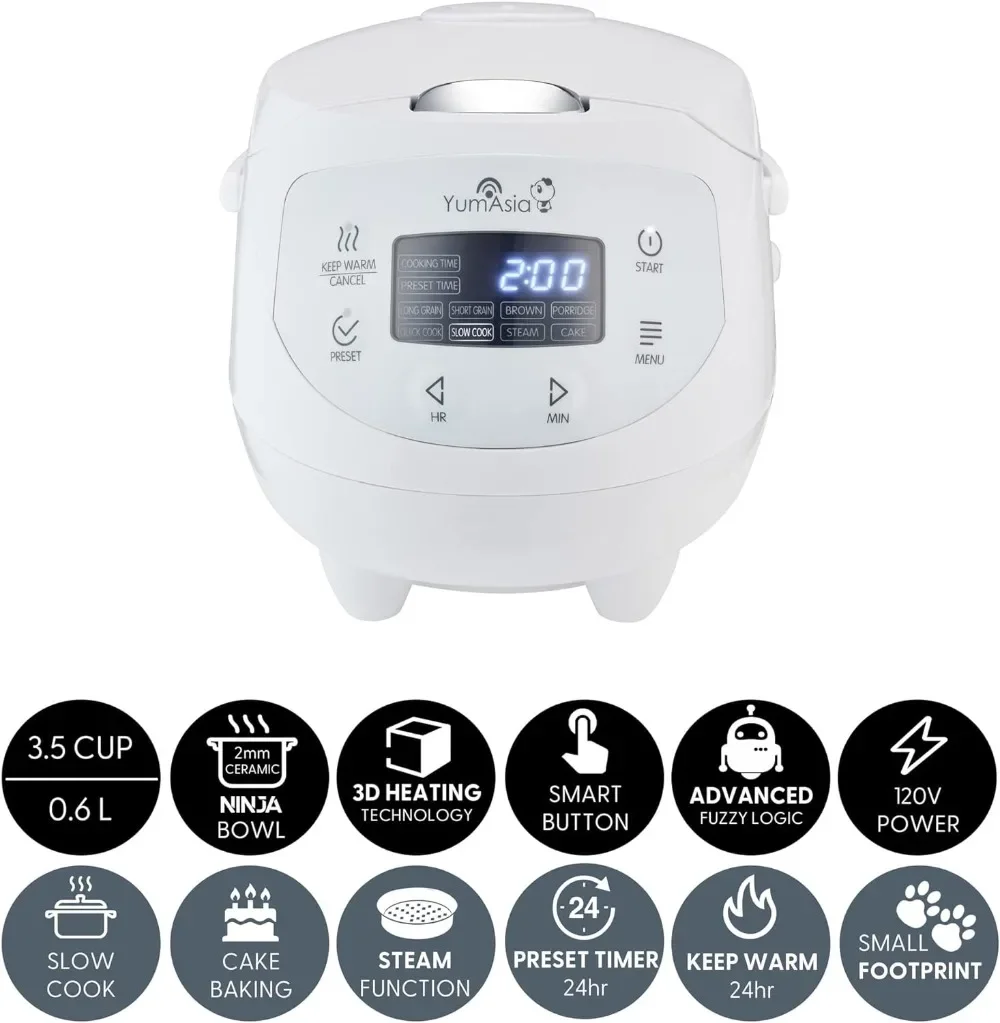 Yum Asia Panda Mini Rice Cooker With Ninja Ceramic Bowl and Advanced Fuzzy Logic (3.5 cup, 0.63 litre) 4 Rice Cooking Functions