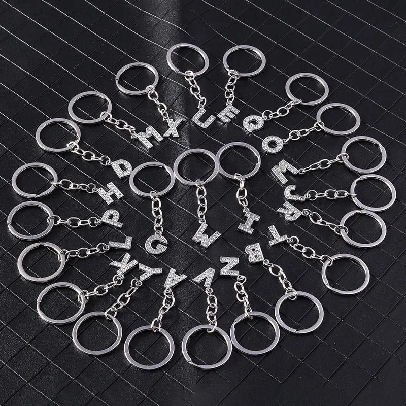 Aihua Minimalist Initial Name 26 Letters Pendant Keychains Crystal A-Z Alphabet Key Rings for Women Men Birthday Jewelry Gifts