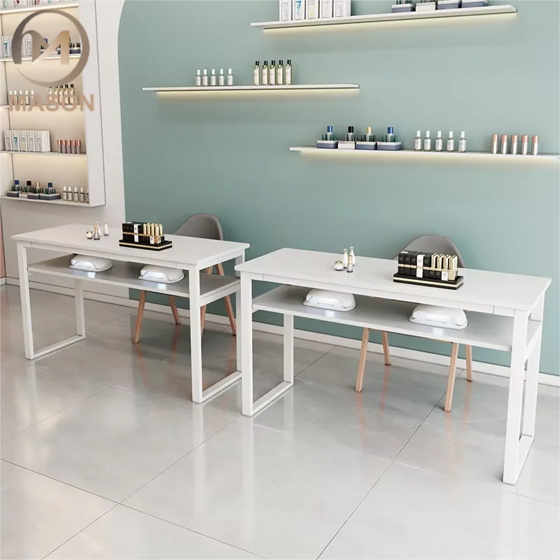 Simple Modern Design Nail Salon Table with Chairs Single & Double Internet Celebrity Manicure Set Metal Material