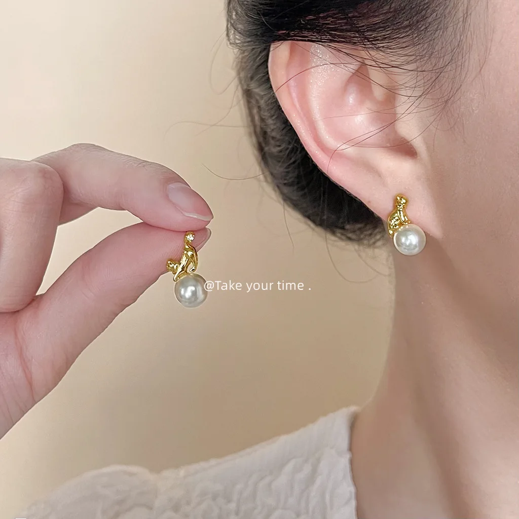 Pendientes de plata de ley 925 con perlas de cristal y pétalos para mujer, joyería pequeña y divertida, regalos de fiesta, Pendientes Brincos