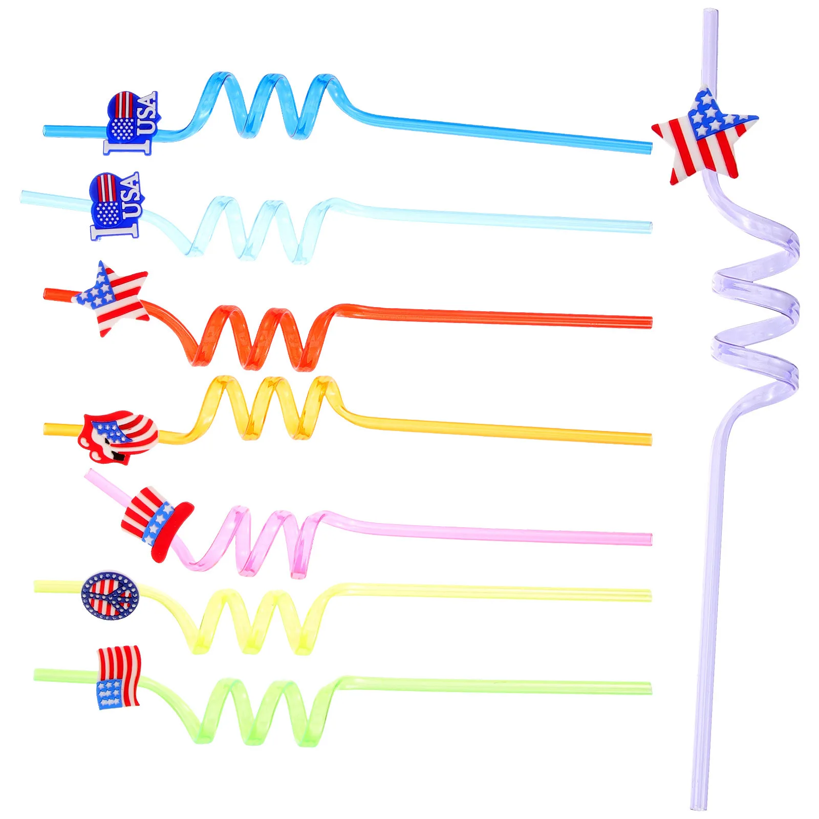 

8Pcs American Flag Curly Straws Reusable Independence Day Party Supplies Juice Drinking Straws Independence Day Straw
