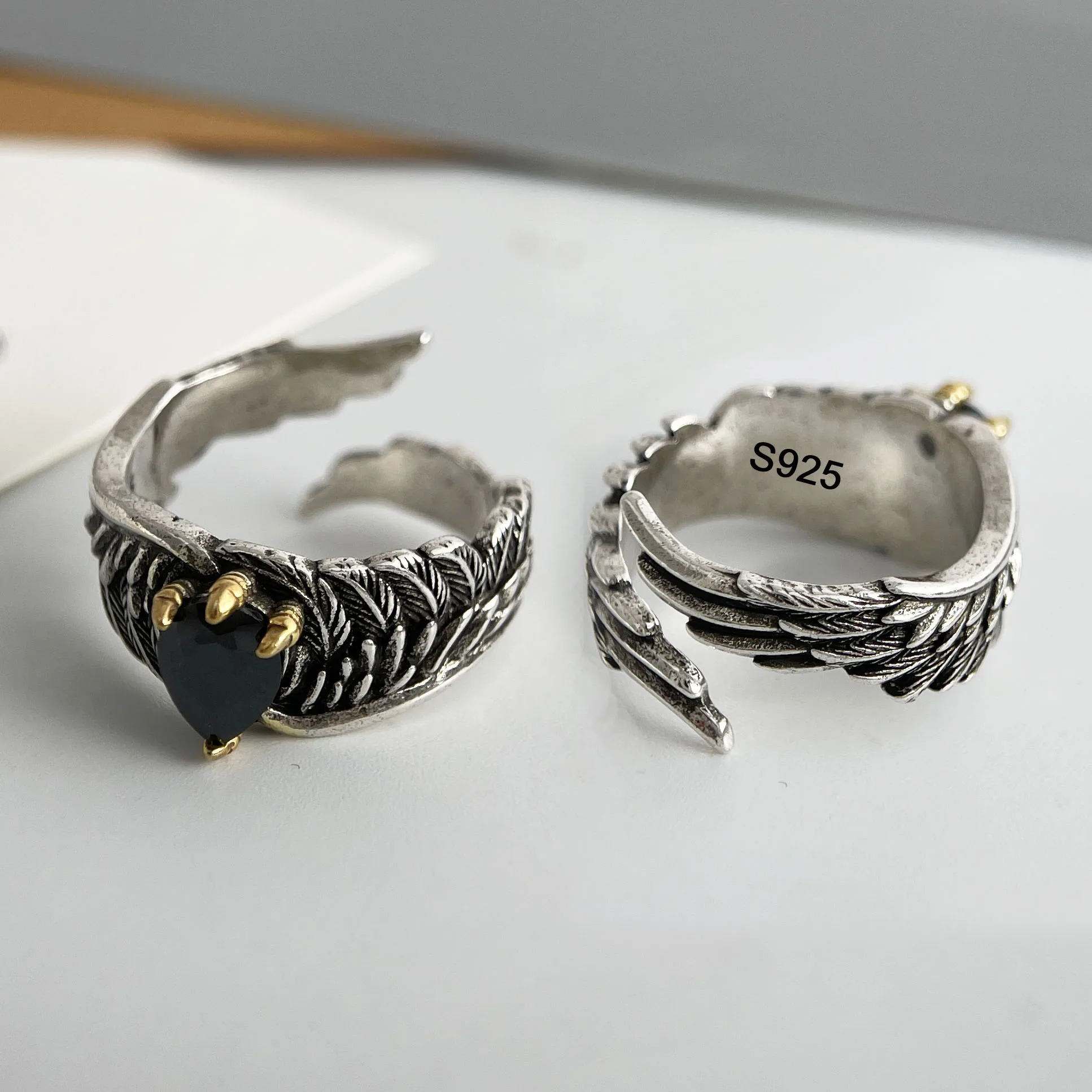 

Кольца из стерлингового серебра 925 пробы для женщин, пара, минималистичный, ручной работы, простое кольцо с черным камнем, ювелирные изделия, подарок, предотвращение аллергии