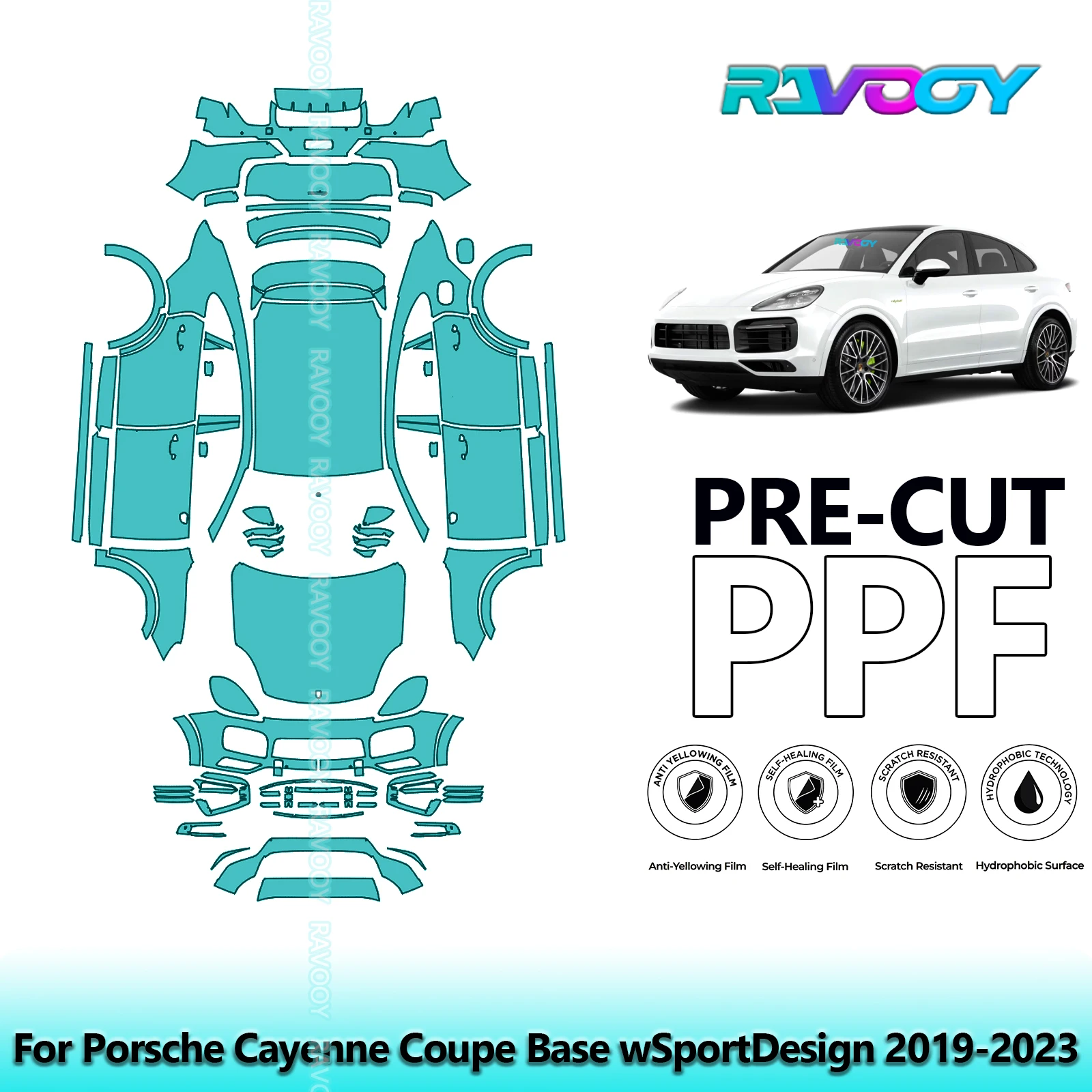 

For Porsche Cayenne Coupe Base WSportDesign 2019-2023 Full Vehicle Clear Bra 8.5Mil Precut PPF Paint Protection Film