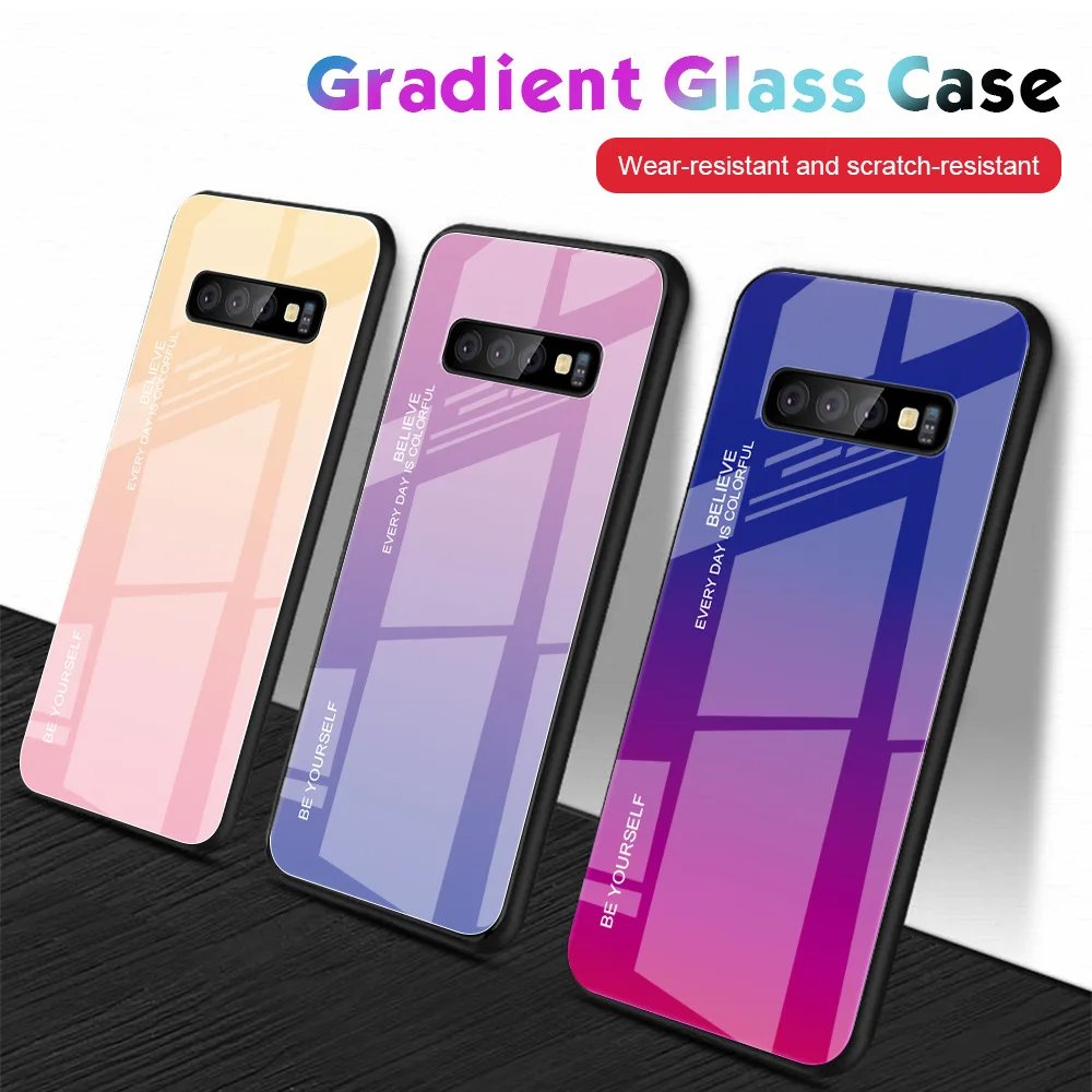 

100pcs/Lot Gradient Tempered Glass Phone Back Case For Samsung S22 A22 A13 A33 A53 A73 A52 A72 A03 A32 A42 S21 FE Ultra Plus 5G