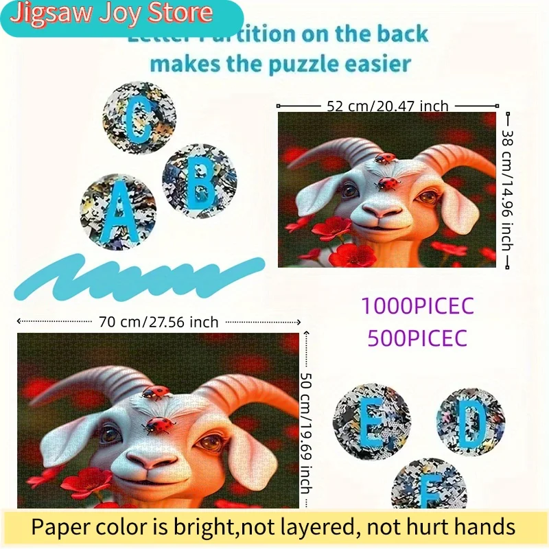 puzzle, puzzle en papier à faire soi-même, mignonne chèvre et coccinelle, puzzle animal, puzzle de dessin animé, puzzle pour adultes; adapté à : puzzle de temps, rela