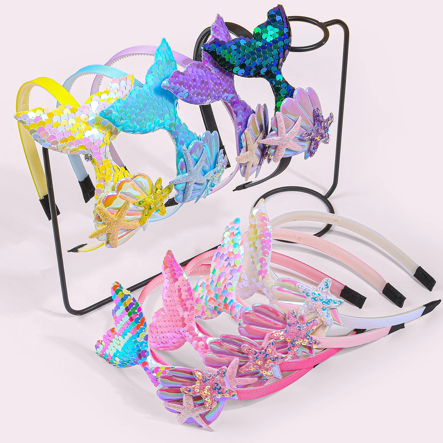 4/8pcs Gradient Sparkling Shell Mermaid Headbands For Girls Plastic Teeth Headwear Cute Fashion Daily Hair Accessories