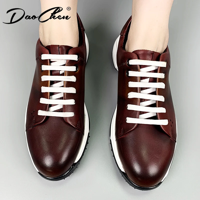 Classic Design Genuine Leather Mens Shoes Lace-up Basic Outdoor Footwear Sneaker Daily Flat Oxfords Casual Shoes for Men