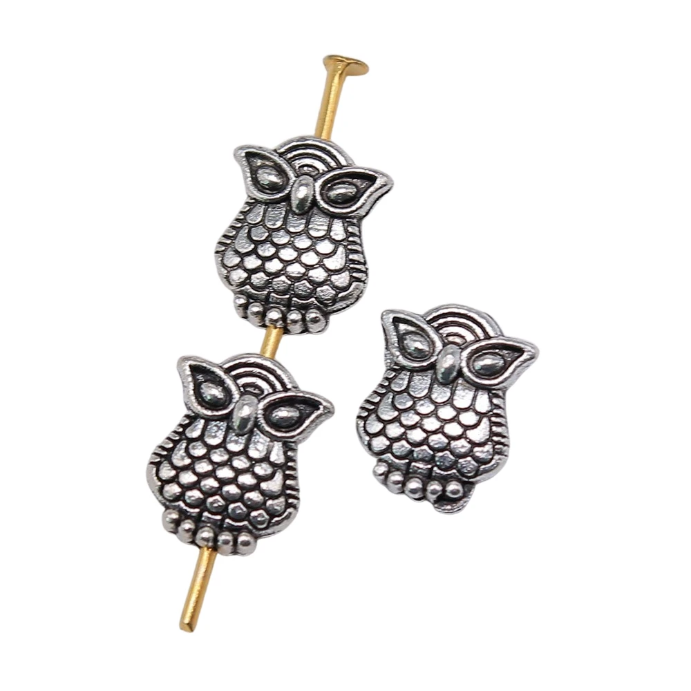 WYSIWYG 10pcs Jewelry Findings Handmade DIY Craft Owl Small Hole Beads Antique Silver Color Charms 8x10mm