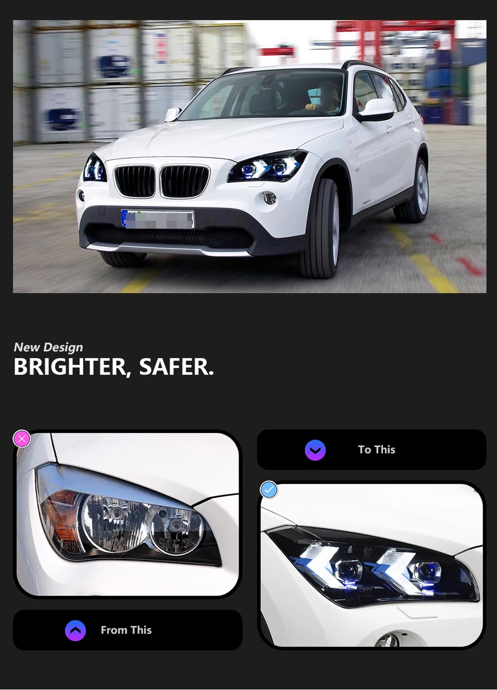 

For BMW X1 E84 2010-2015 Led Auto Headlights Assembly Upgrade Projector Lens Angel Eye Design Car Front Lamps Accessories