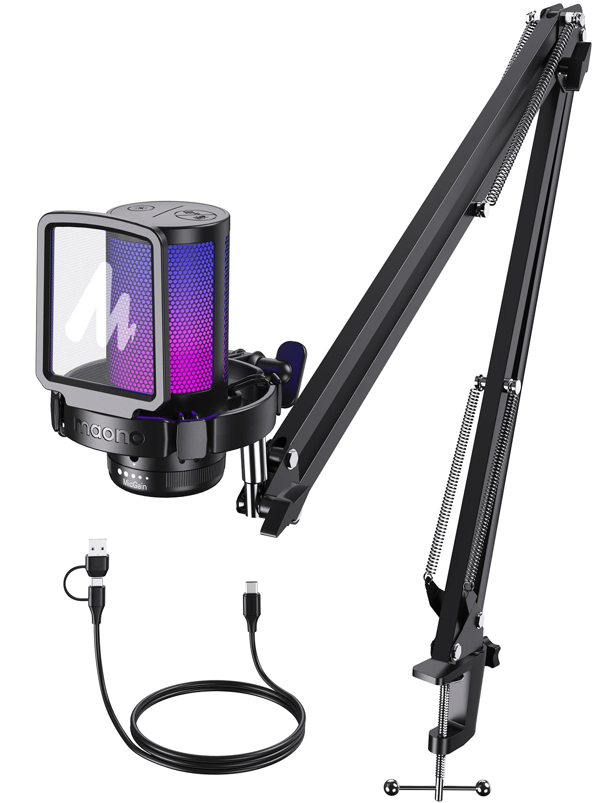 Maono DGM20S Gaming-USB-Mikrofon mit Geräuschunterdrückung, RGB-Beleuchtung, Stummschaltung, Zero-Latency-Monitoring für Livestreaming und Podcasting 5