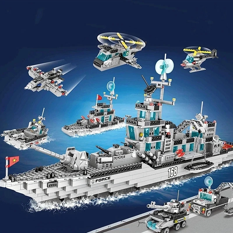 Navy War Chariot Ship Building Blocks Modelo de Avião do Barco do Exército Construção de Navios de Guerra para Meninos Tijolos Brinquedos Presentes de Natal