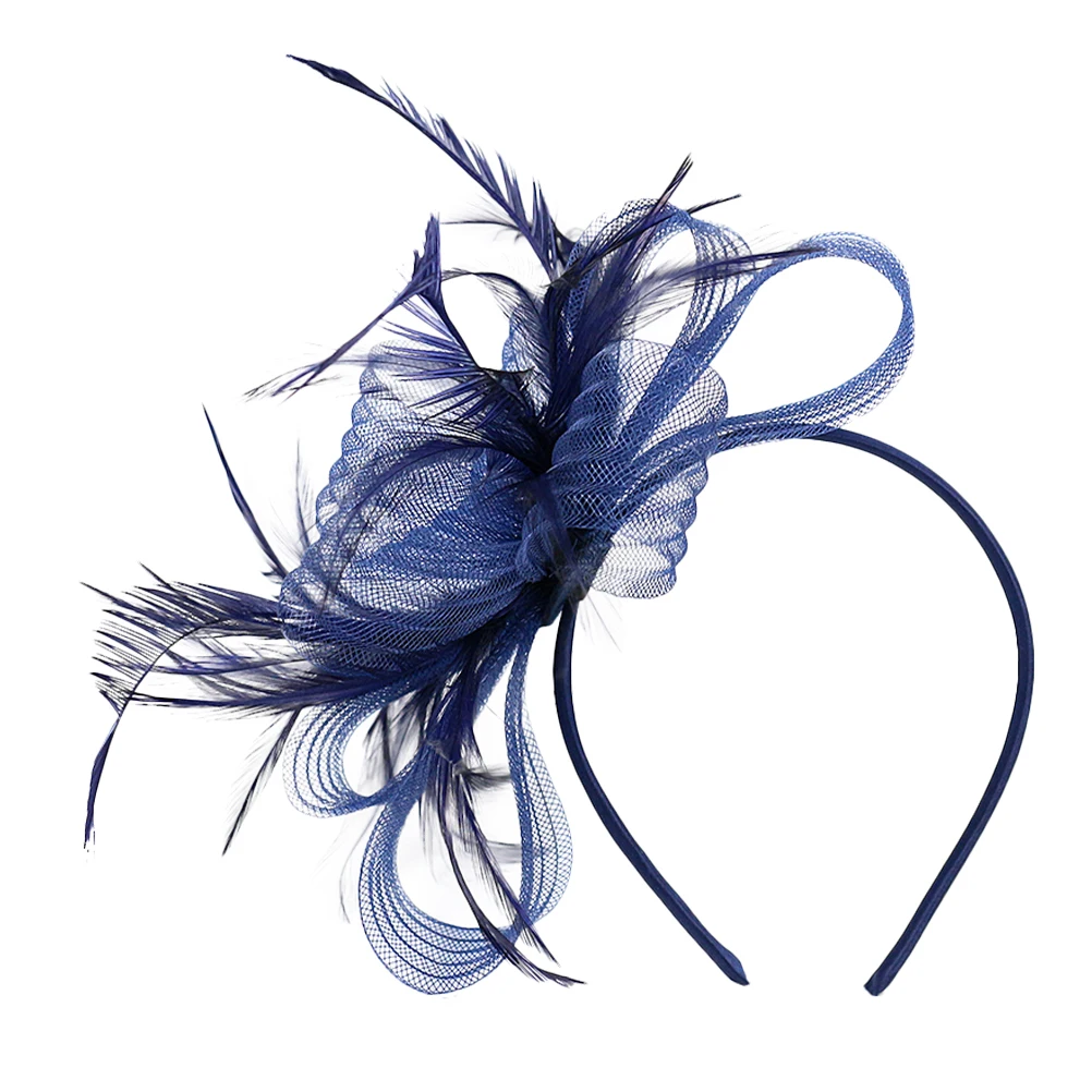 

Headband Hair Clip Fascinator Hats for Women Blue Color Wedding Tea Party Dressy Occasions Band Accessories